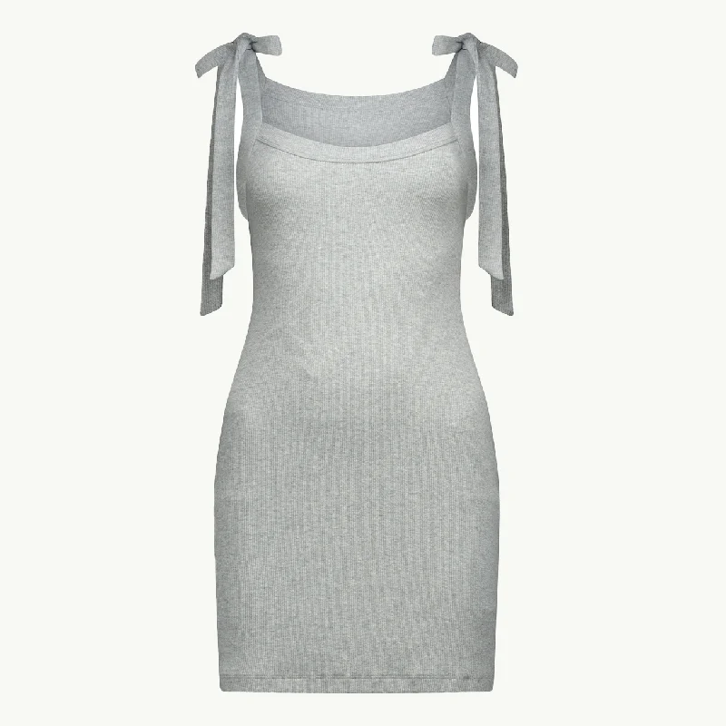 Marsden 2.0 Mini Dress Rib - Grey Marle Casual Mini Dress with Pockets