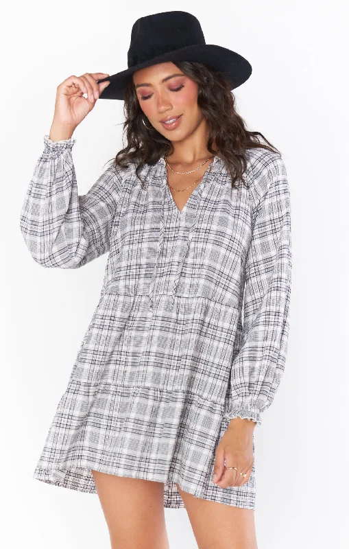 Birdie Mini Dress ~ Windowpane Plaid Classic Striped Mini Dress