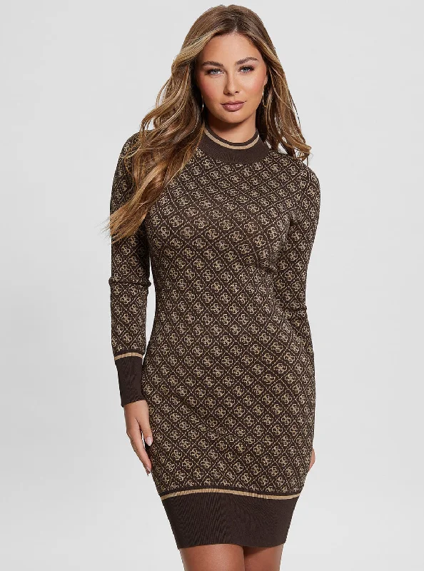 Brown Lise Logo Mini Dress Comfortable Zip-Up Mini Dress