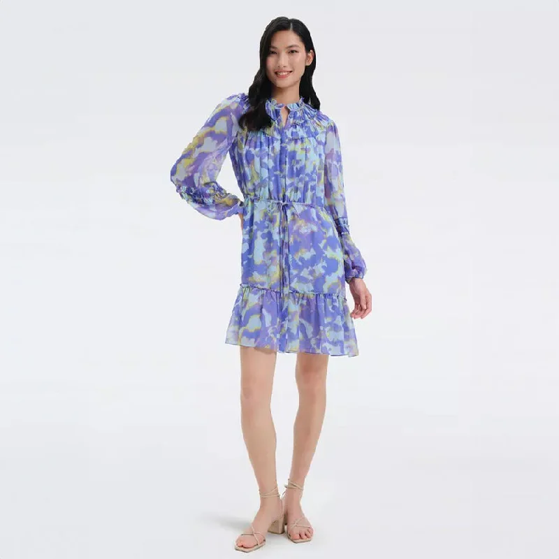 Scooter Chiffon Mini Dress in Clouds Orchid Modern Satin Mini Dress