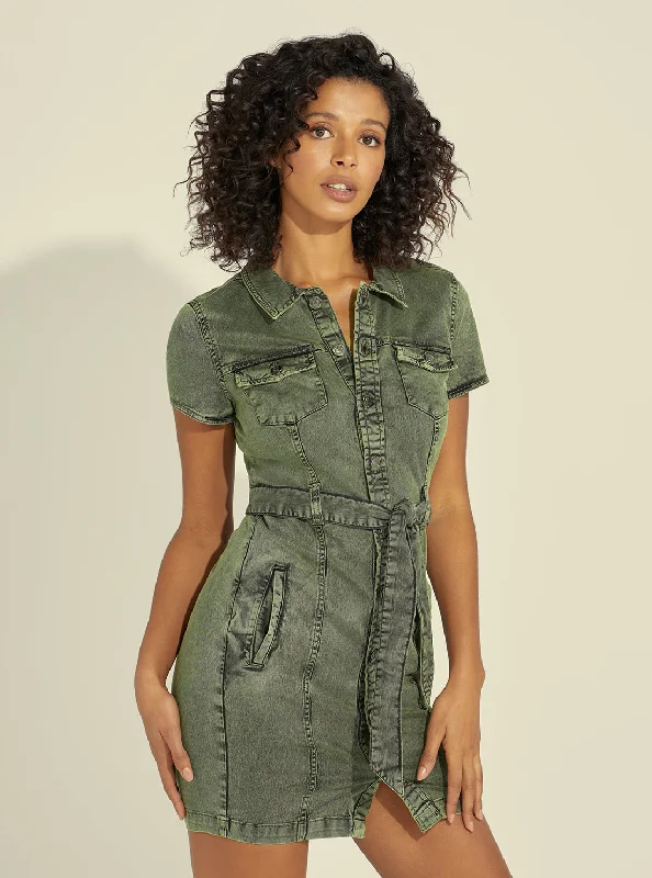 Eco Leaf Green Wash Stella Mini Dress Stylish Ribbed Mini Dress