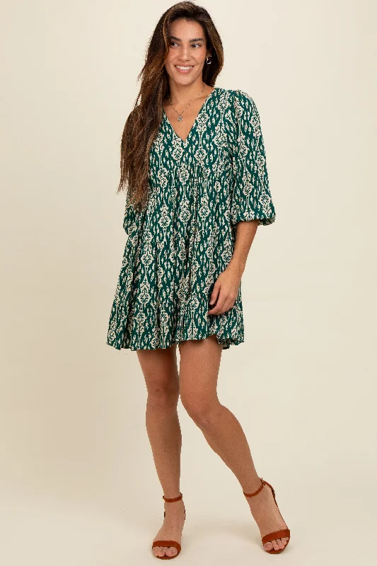 Forest Green Printed Mini Dress Fashionable Mini Dress with Slits