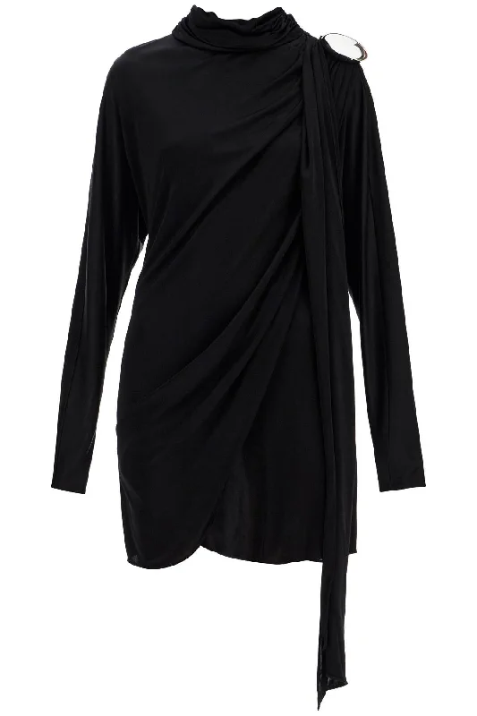 gathered jersey mini dress in 03PFDR400 03315 BLACK Stylish Short Sleeve Mini Dress