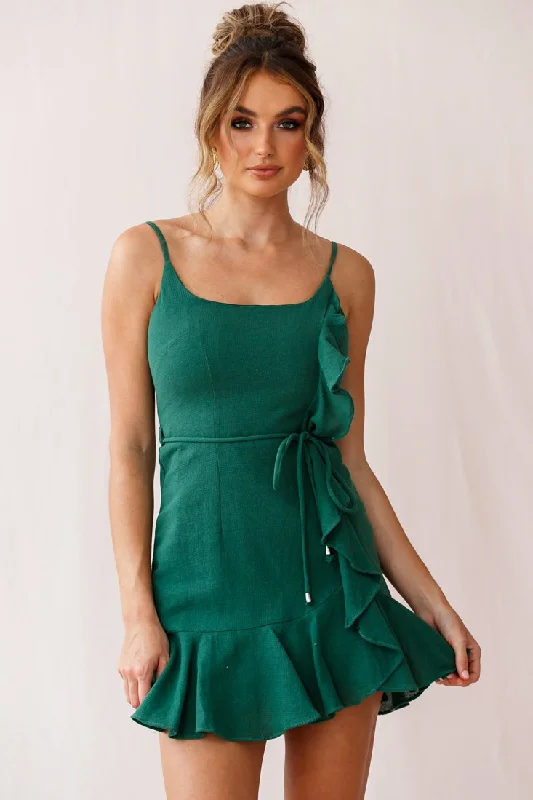 Hart Flowy Chiffon Mini Dress Forest Green Cozy Ribbed Mini Dress