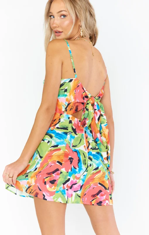 Lauren Tie Mini Dress ~ Mimosa Blooms Trendy Wraparound Mini Dress