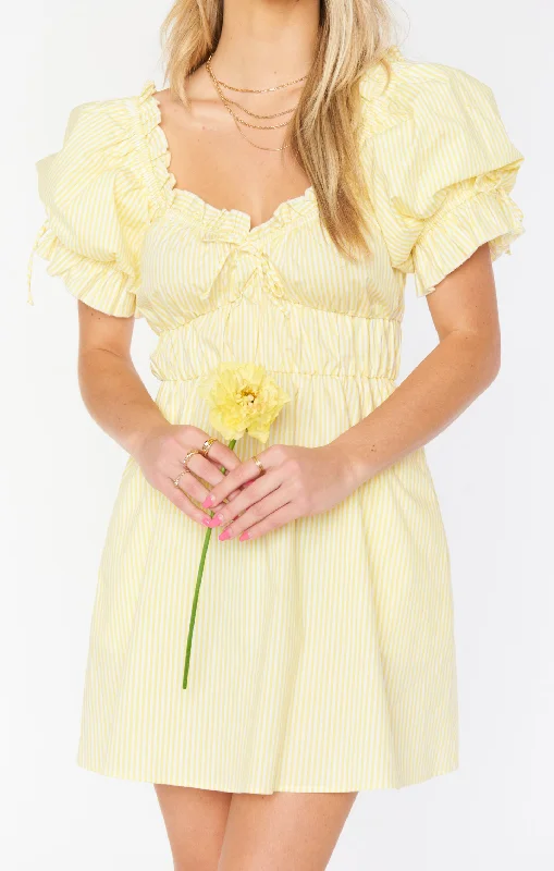 Leigh Mini Dress ~ Yellow Duckie Stripe Fashionable Summer Mini Dress