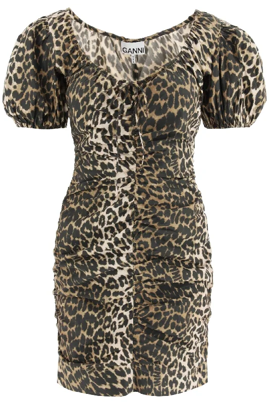 leopard poplin mini dress F7722 LEOPARD ALMOND MILK Elegant Vintage Mini Dress