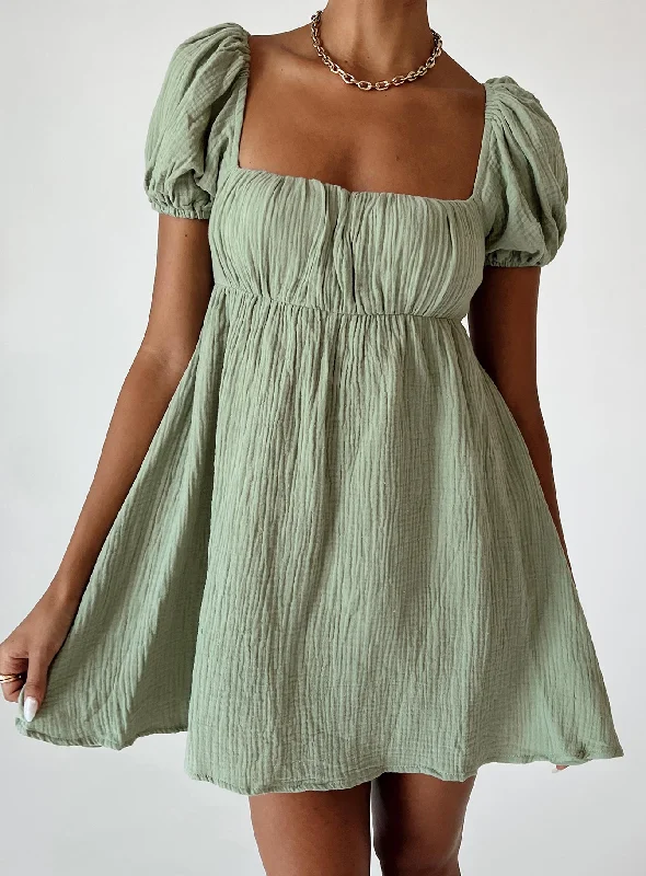 Let's Dance Mini Dress Sage Elegant Mini Dress with Ruffles