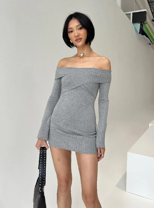 Mainey Long Sleeve Mini Dress Grey Classic White Mini Dress