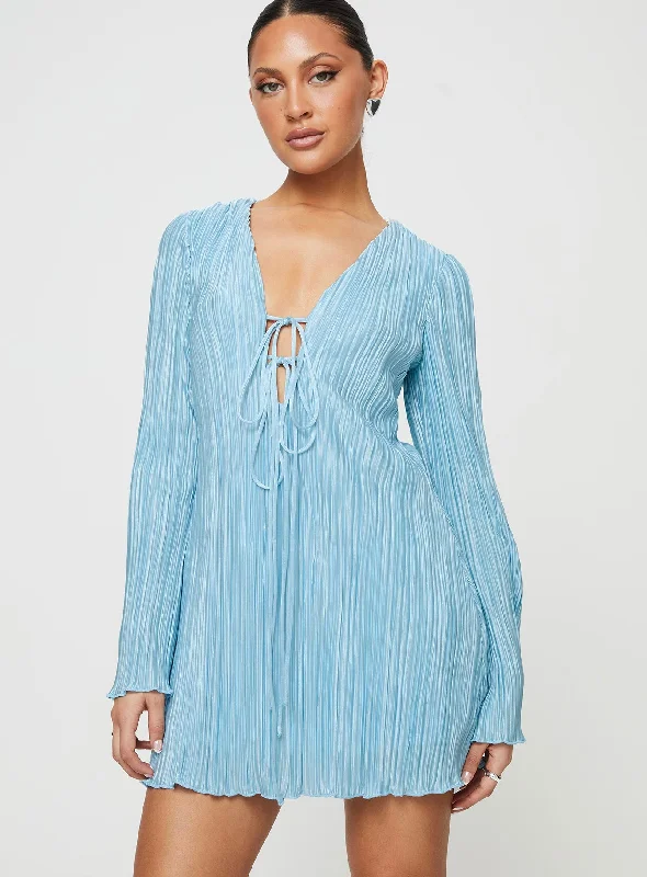 Malop Long Sleeve Mini Dress Blue Stylish Short-Sleeve Mini Dress