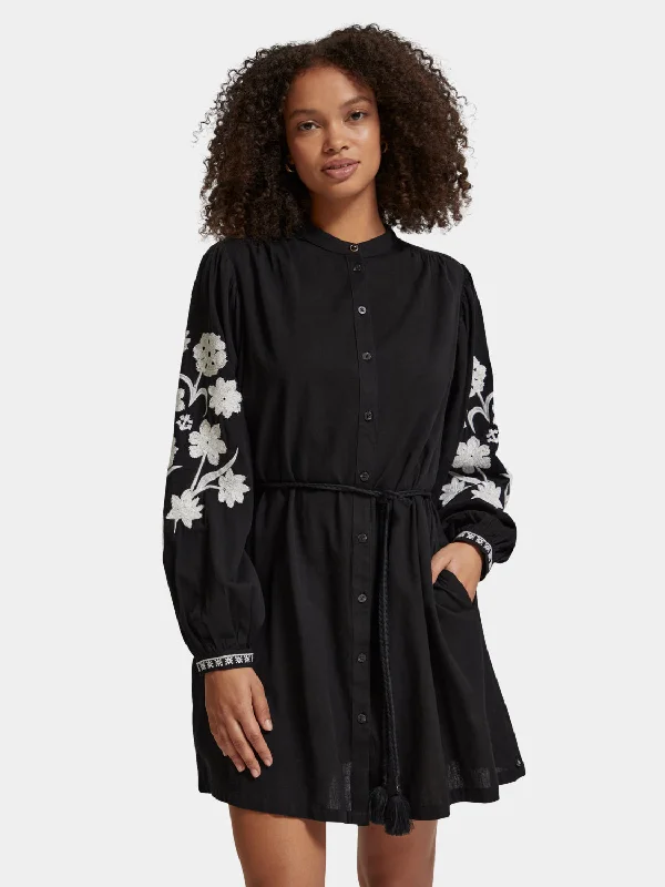 Mini dress with sleeve embroidery Stylish Button-Down Mini Dress