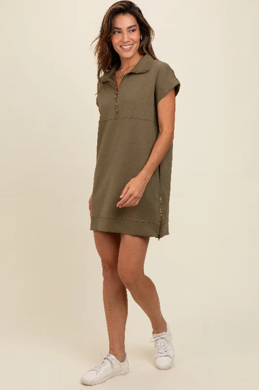 Olive Knit Half Zip Mini Dress Stylish Sweetheart Mini Dress