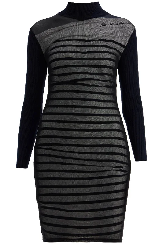 "striped mini dress in two RO212B M064 NAVY/WHITE/BLACK Fashionable Polka Dot Mini Dress