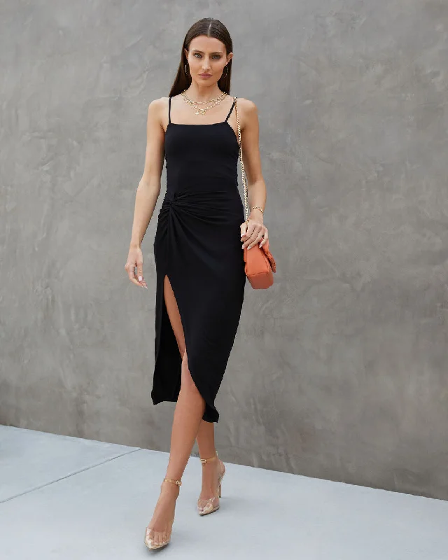 Adelina Twisted Front Slit Midi Dress Fashionable One-Shoulder Midi Dress