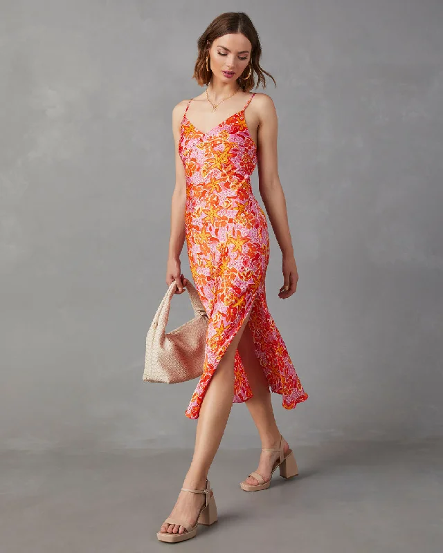 Allen Satin Floral Midi Dress Trendy Boho Midi Dress