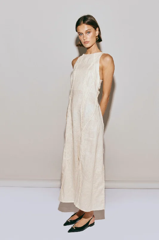 Ana Linen Maxi Dress Wave Comfortable Cotton Maxi Dress