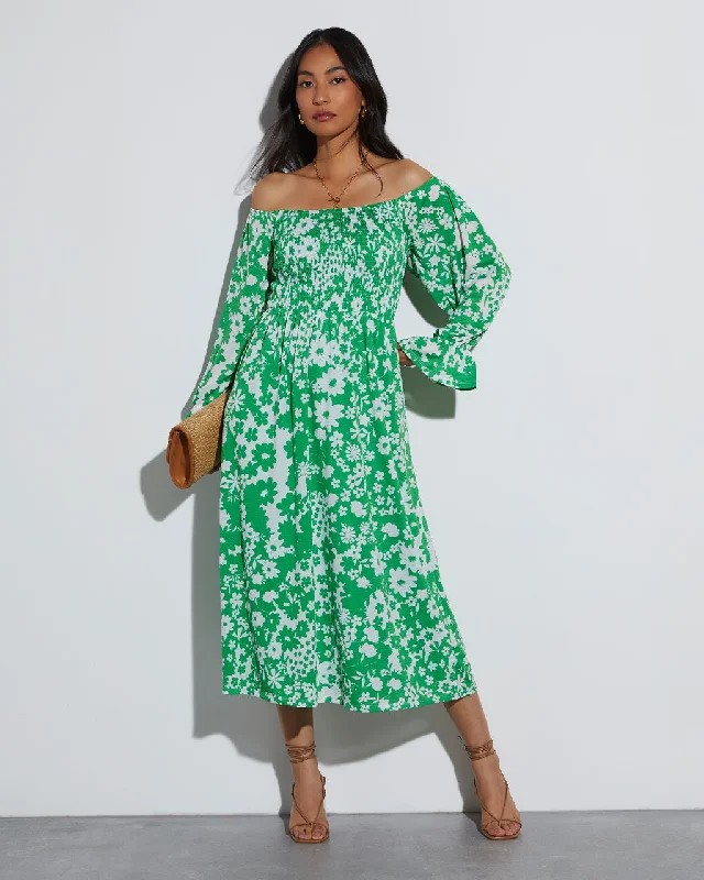 April Floral Off The Shoulder Midi Dress Fashionable Polka Dot Midi Dress