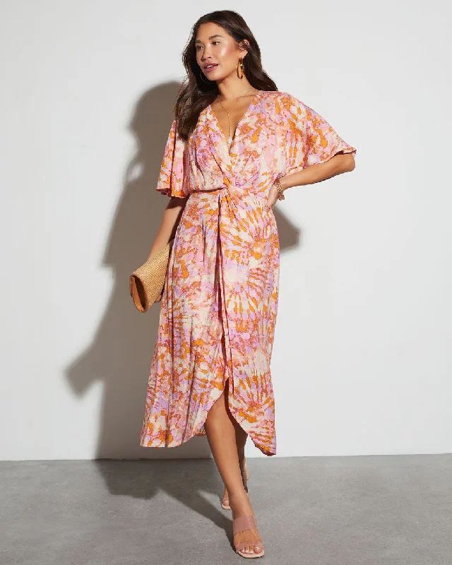 Baylee Printed V-Neck Midi Dress Trendy Shift Midi Dress