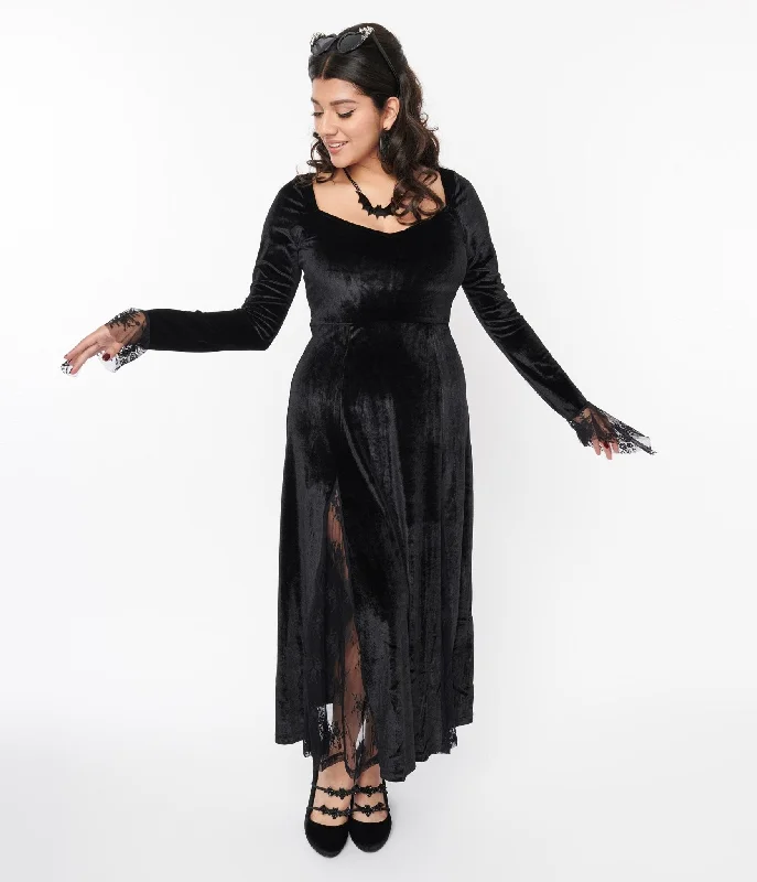 Black Velvet Witchy Maxi Dress Trendy Maxi Dress with Straps