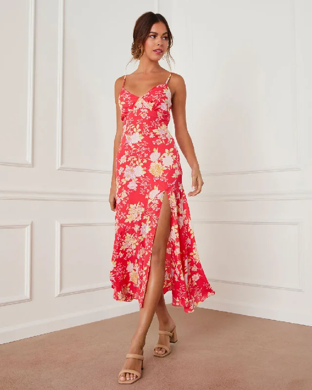 Blossoming Wildflower Midi Dress Comfortable Fit-and-Flare Midi Dress