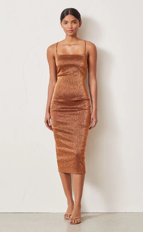 Bronze Baby Midi Dress - Copper Stylish Satin Midi Dress