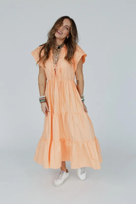 Citrus Blossom Midi Dress - Orange Stylish Pleated Skirt Midi Dress