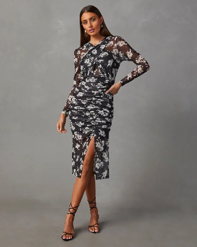 Coleen Mesh Floral Midi Dress Fashionable A-Line Midi Dress