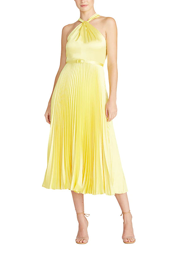 Crossover Neckline Satin Midi Dress - Lemon Comfortable Denim Midi Dress