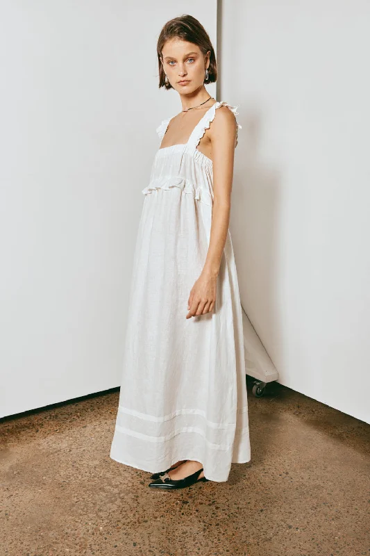 Curate & Create Smock Maxi Dress White Comfortable Bohemian Maxi Dress