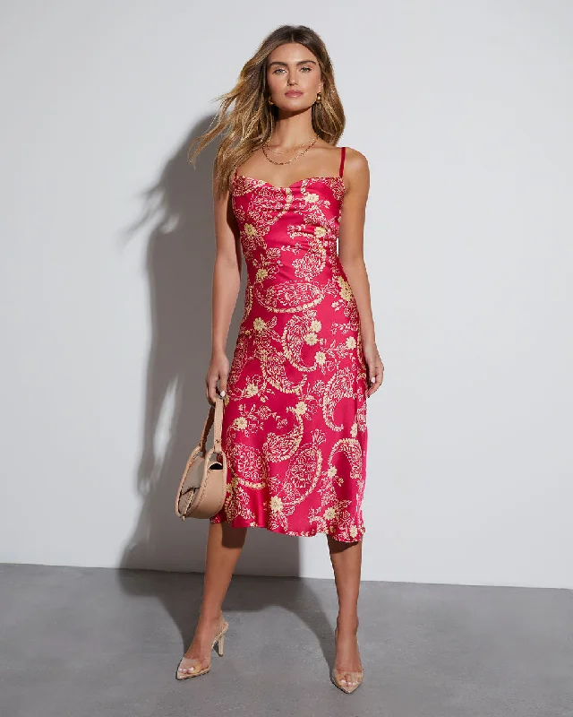 Destination Wedding Cowl Neck Slip Midi Dress Chic Floral Print Midi Dress