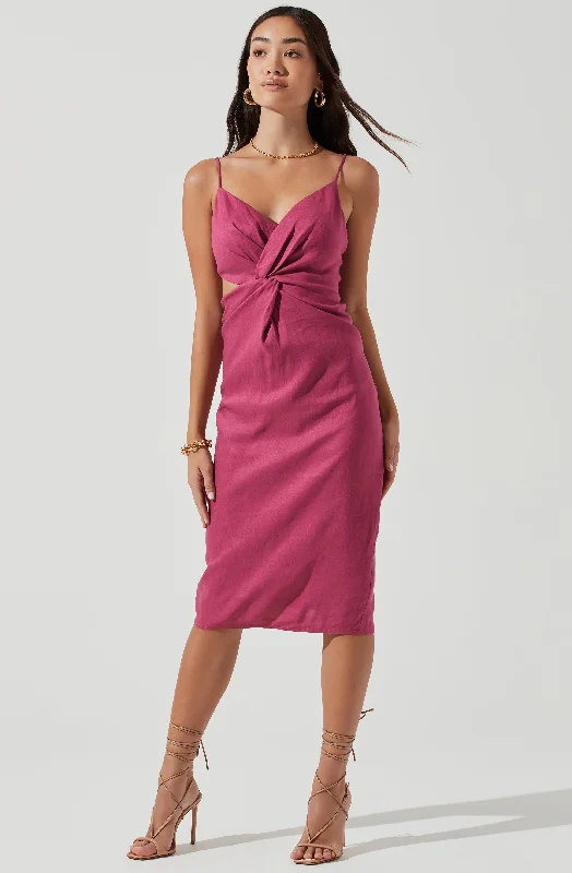 Didion Twist Front Side Cutout Midi Dress Trendy A-Line Midi Dress