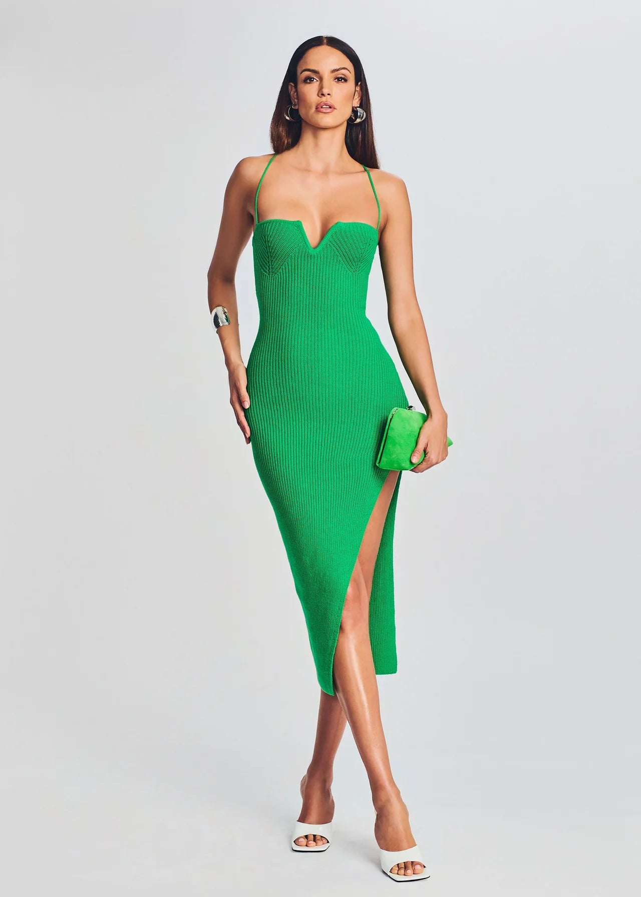 Dominique Knit Midi Dress - Kelly Green Trendy Floral Wrap Midi Dress