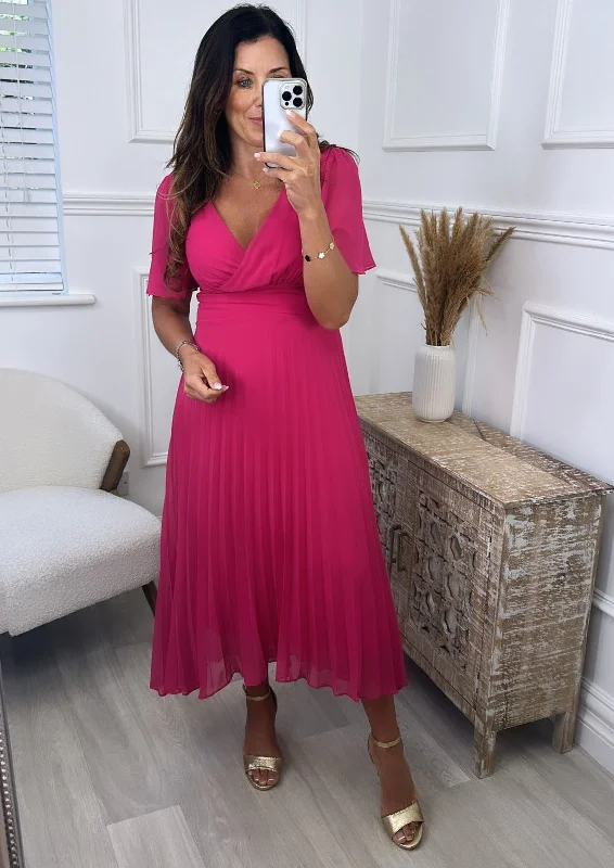 Elene Fuchsia Pleated Chiffon Maxi Dress Elegant Maxi Dress with Drapes