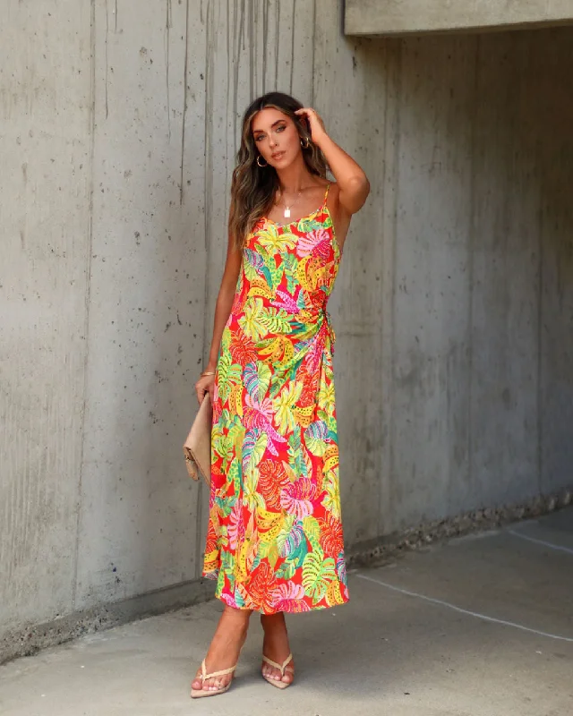 Eliana Cutout Tropical Slip Midi Dress Cozy T-shirt Midi Dress