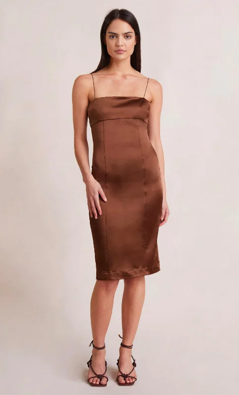 Heather Midi Dress - Cognac Stylish Wraparound Midi Dress