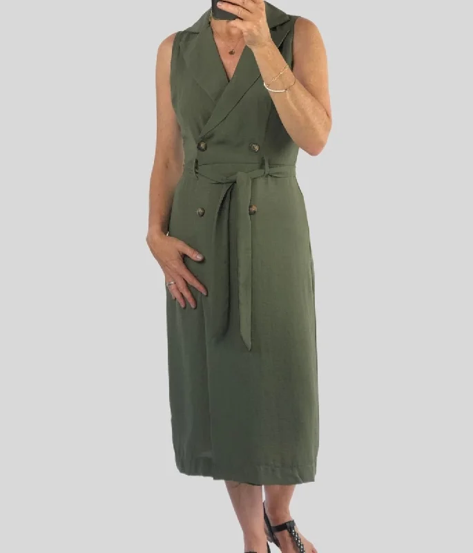 Khaki Shirt Midi Dress Cozy Wide Strap Midi Dress