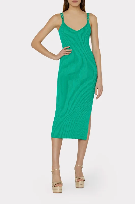 Knit Chain Strap Midi Dress - Emerald Cozy Tie-Dye Midi Dress