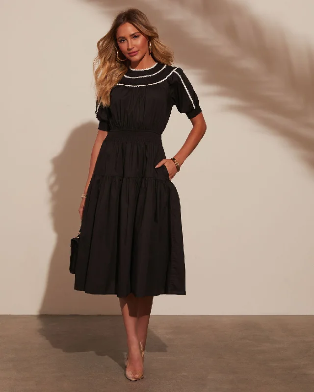 Mariposa Puff Sleeve Midi Dress Stylish Tiered Midi Dress