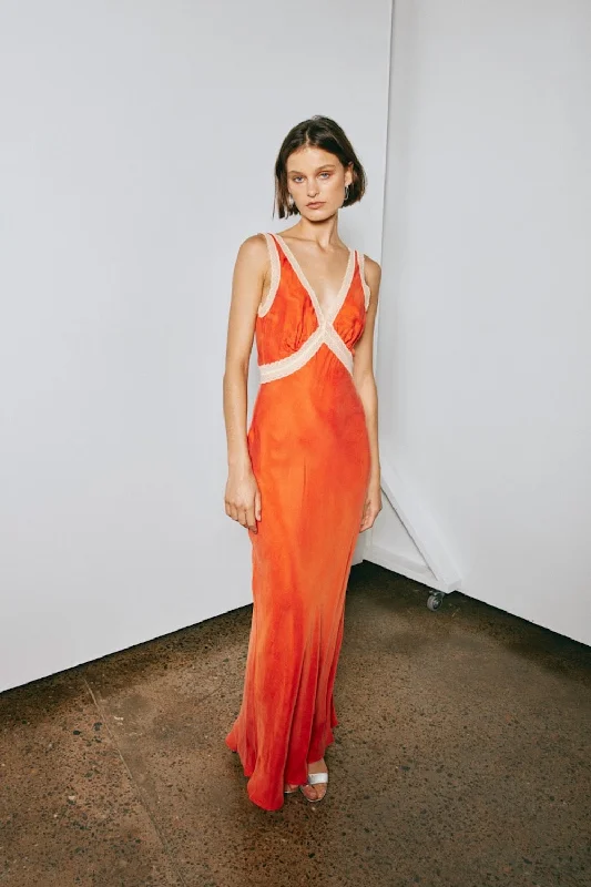 Meet Me On The Dance Floor Bias Cut Maxi Dress Orange Stylish Empire Waist Maxi Dress