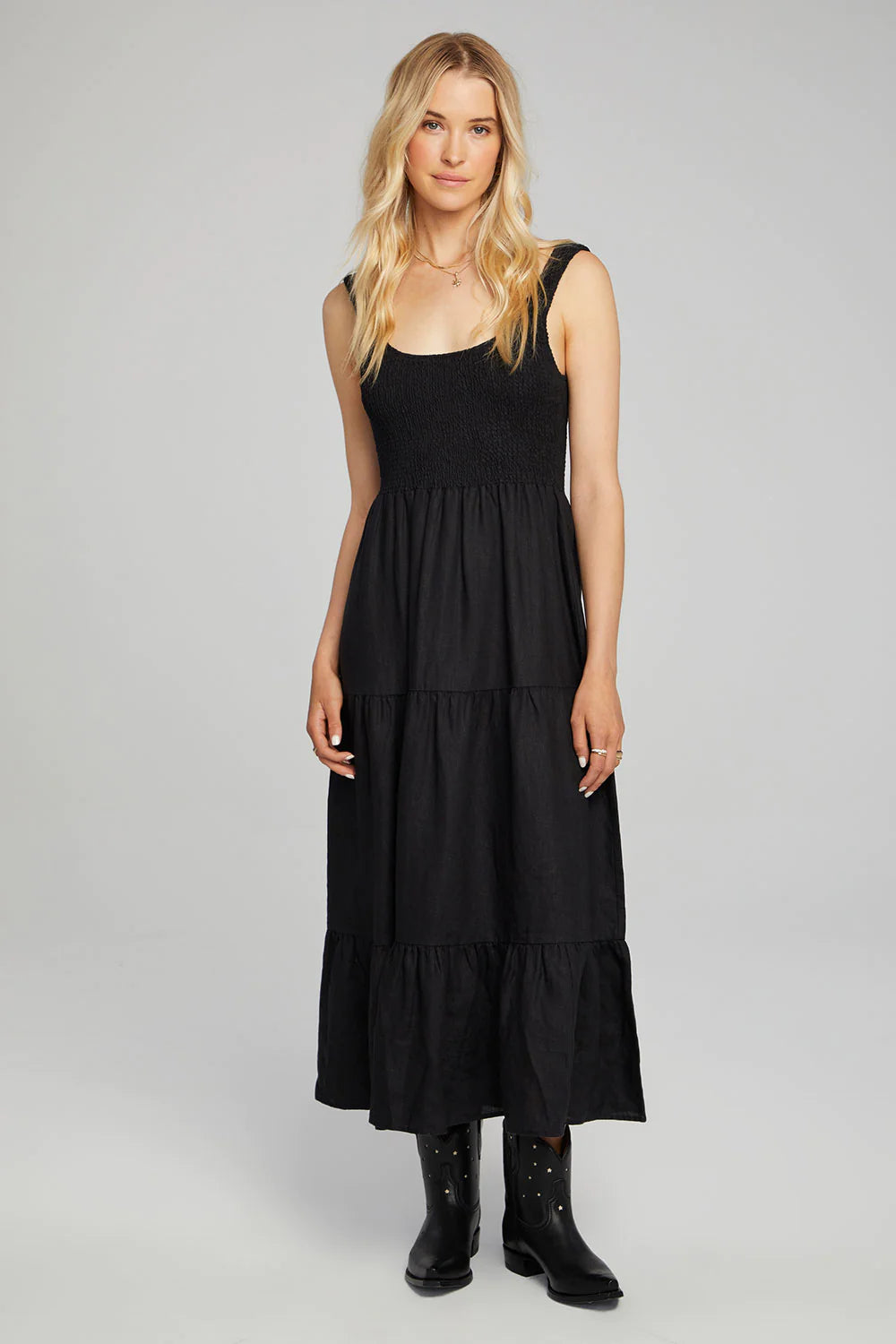 Memphis Midi Dress - Black Fashionable Chiffon Midi Dress