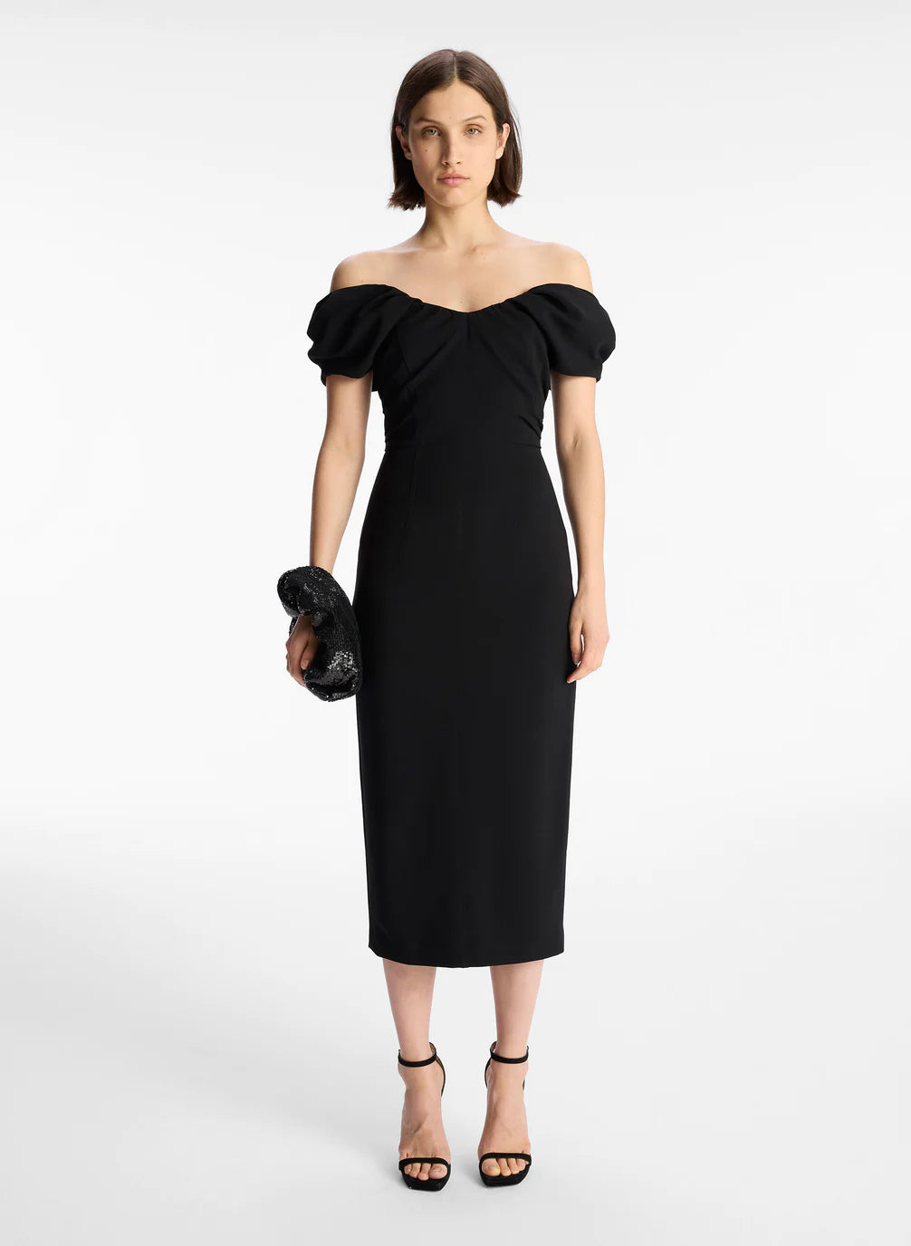 Nora Midi Dress - Black Elegant Puff Sleeve Midi Dress