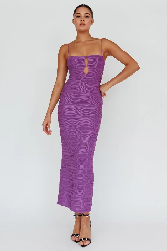 Orion Keyhole Bodice Midi Dress Purple Stylish Color Block Midi Dress