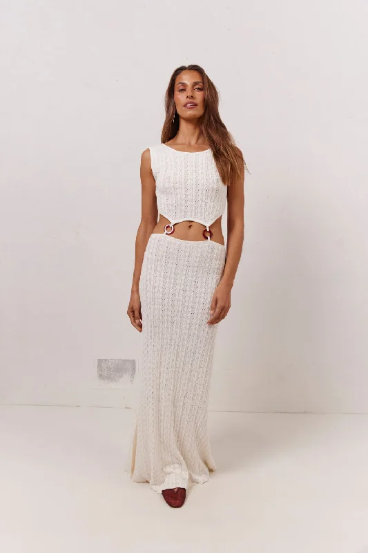 Penne Knit Maxi Dress White Elegant Maxi Dress with Lace