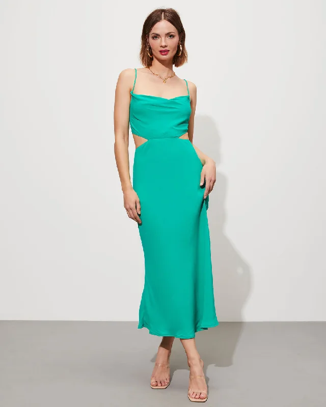 Seraphine Cowl Neck Cutout Midi Dress Stylish High-Waisted Midi Dress