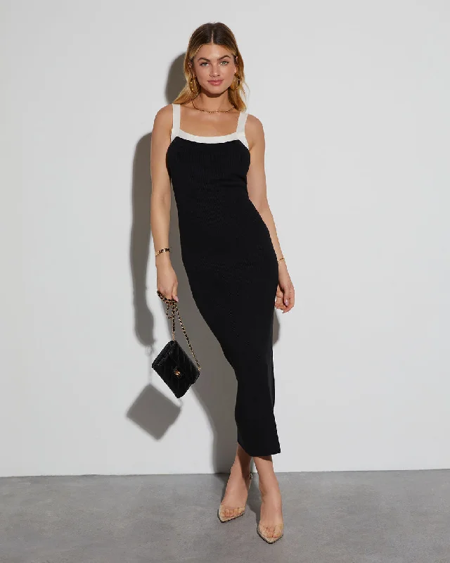 Elevated Ribbed Knit Midi Dress Chic Off-Shoulder Midi Dress