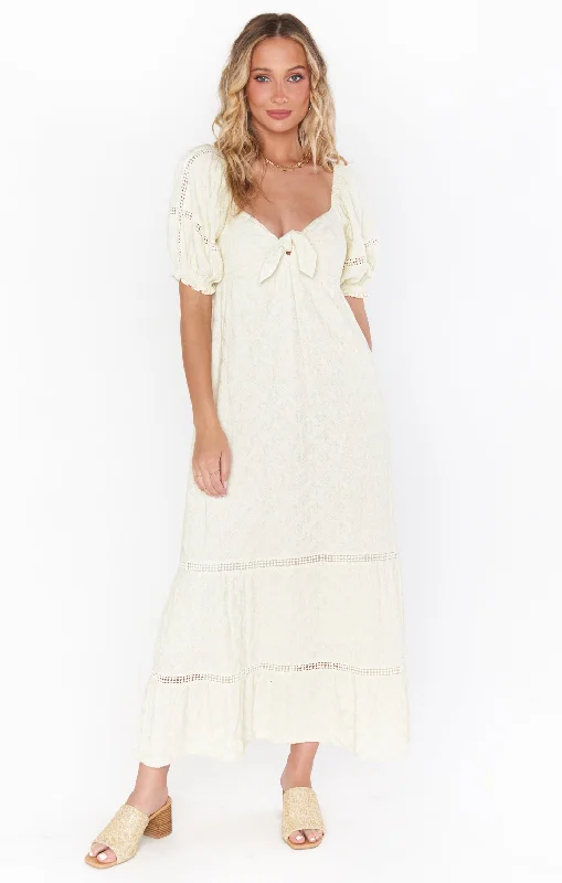 Zen Midi Dress ~ Midsummer Ivory Comfortable Floral Print Midi Dress