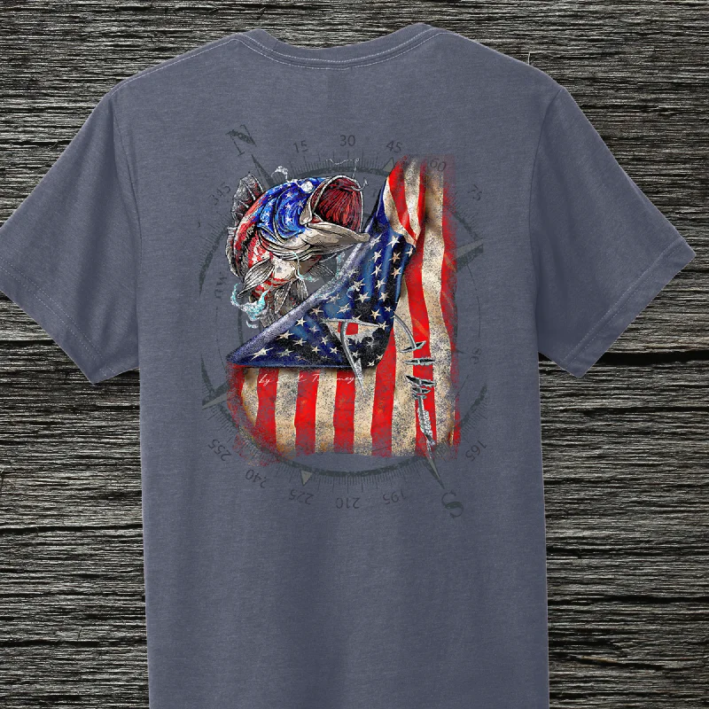 Bass Fishing USA Flag Soft Ring Spun 100% Cotton Midweight Unisex T-Shirt TShirt Handmade Hand-knitted Hand-woven