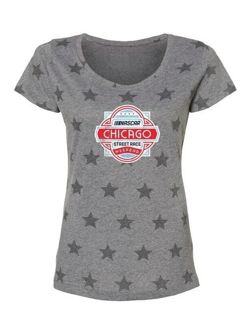 Ladies Chicago Street Race Star T-Shirt Notch Collar Peter Pan Collar Cowl Neck