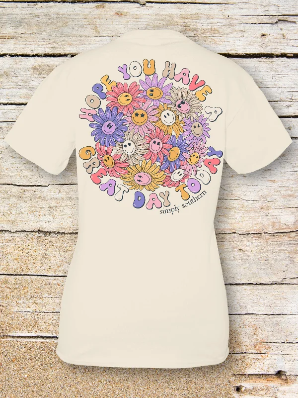 Simply Southern 'Great Day' Smiley Flowers Tee Terry Blend Velvet Blend Canvas Blend