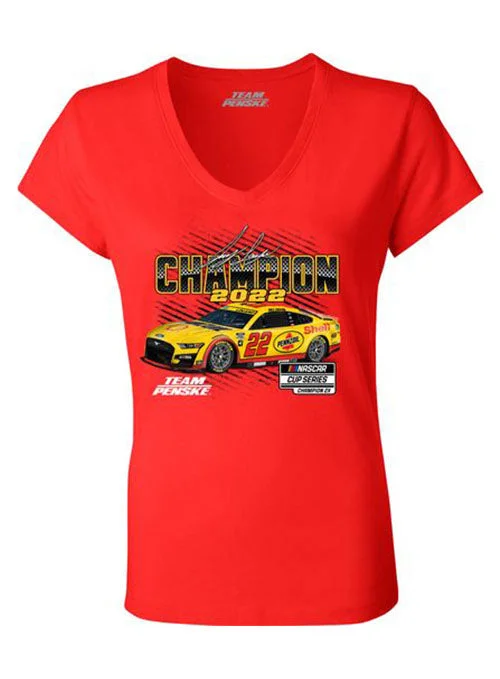 2022 Ladies Joey Logano NASCAR Cup Series Championship T-Shirt Cotton Fabric Linen Fabric Terry Fabric